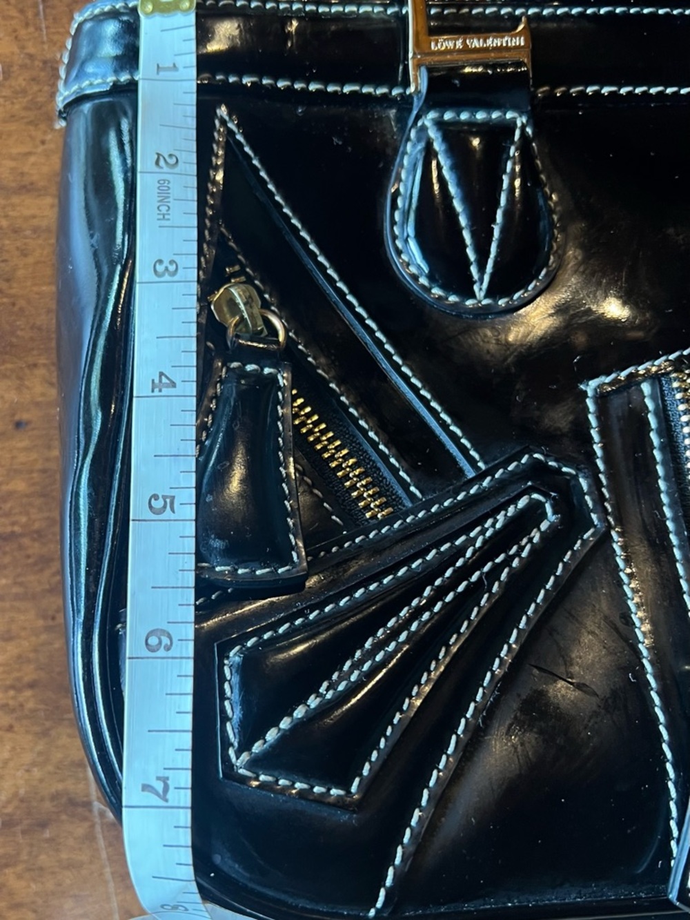 Black Patent Women's Satchel Bag with Gold Hardware - Picture 11 of 15